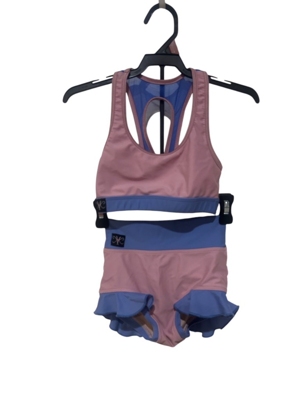 EUC Girls Pink Periwinkle Dance Set Sports Bra Ruffle Shorts Ballet Gymnastics - Picture 2 of 4